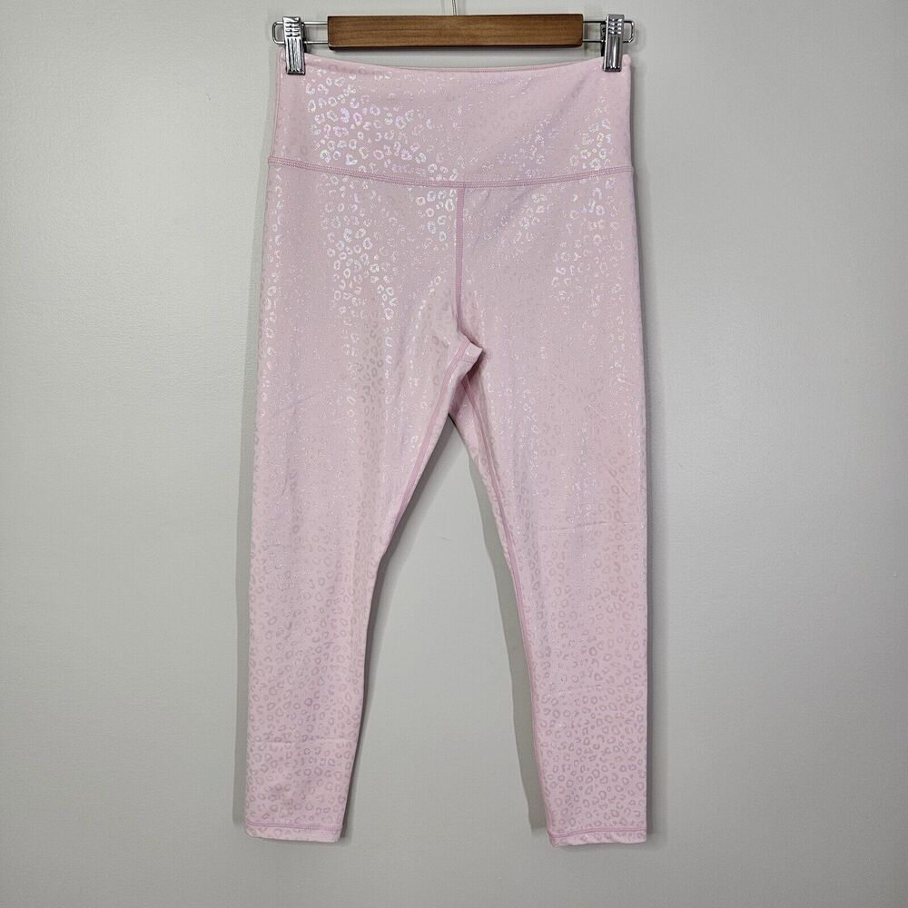 Zyia Pink Leopard unicorn Light N Tight Cropped Leggings Sz 6-8 Animal Print
